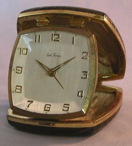 Vintage Seth Thomas Travel Alarm Clock Leather Case