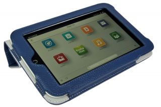 Genuine Leather Case Cover Folio for Barnes Noble Nook HD 7 inch Tablet Blue