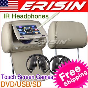 ES555MO Pair 7 inch HD Touch Screen Car Headrest Monitor DVD USB SD Player Game
