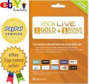 Xbox 360 Live 3 1 Months 4 Months Gold Membership Subscription Card Pin