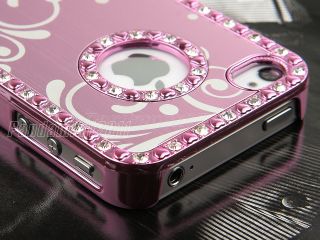 Pink Aluminum Chrome Bling Hard Case Cover for iPhone 4 4S 4G w Screen Protector