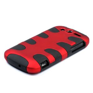 HTC myTouch 4G Fishbone Hard Case Snap on Silicone Cover Red Black