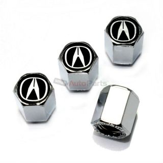 4 Acura Black Logo Chrome ABS Tire Wheel Pressure Stem Air Valve Caps Covers