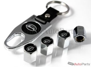 Chevy Impala Black Logo Chrome Tire Wheel Stem Air Valve Caps Wrench Key Chain