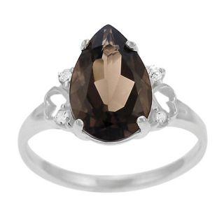 Skyline Silver Sterling Silver Pear cut Smoky Quartz and CZ Ring