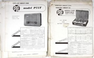 Service Sheets for 19 Pye Valve Radios Table Portable Clock Models 1950s 60s