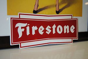 Original Vintage 1960s Firestone Tires Red White Auto Shop Tin Sign