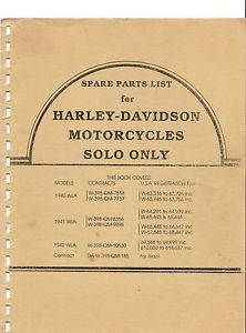 Harley Davidson Parts Manual Book WLA Models 1940 1941 1942