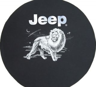 Sparecover® Brawny Series Jeep Logo 32 Lion on Heavy Black Denim Tire Cover