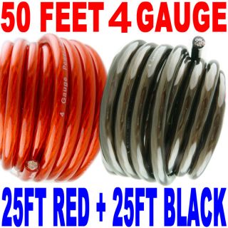 50' ft 4 Gauge 25' Red and 25' Black Car Audio Power Ground Wire Cable Feet AWG