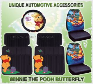 5pc Winnie The Pooh Butterfly Floor Mats Seat Steering