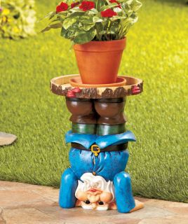 Upside Down Head Garden Gnome Plant Stand Flowers Patio Pot Holder Outdoor Decor