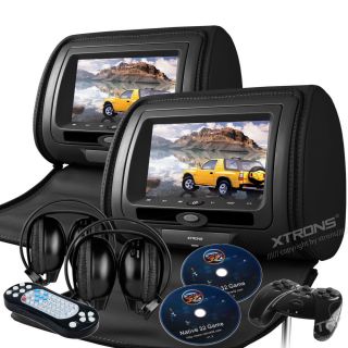 Xtrons Black Dual Car Headrest DVD Player 7" Digital Screen Game IR Headphone