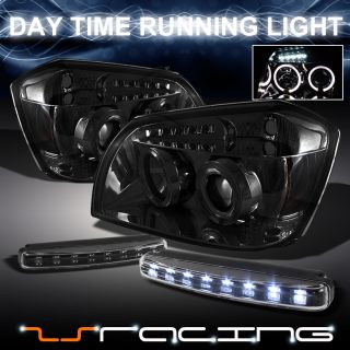 05 08 Magnum Dual Halo Projector Smoked Head Lights Black DRL LED Running Lights