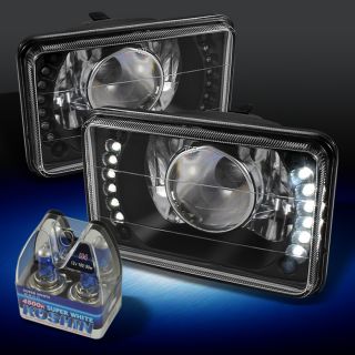 Black 4x6 DRL Dual Bright LED Projector Headlights Super White H4 Light Bulbs