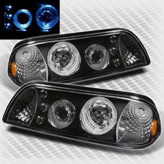 87 93 Ford Mustang Halo LED Projector Black Headlights Lamp Head Lights Pair Set