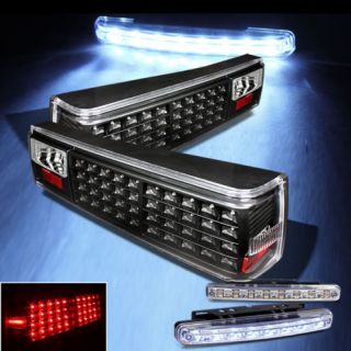 LED Bumper Fog 87 93 Ford Mustang LED Black Tail Lights Lamp Pair Taillights Set
