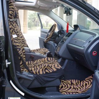 17pc Beige Tan Zebra Tiger Animal Print Complete Seat Cover Full Set Head Rest