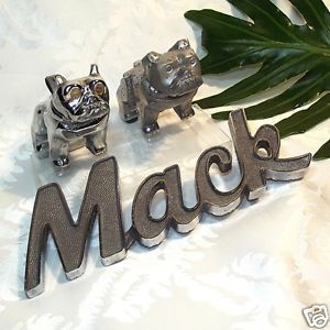 2 Vtg Chrome Plated Mack Truck Bulldog Hood Ornaments 1 Mack Name Plate Emblem