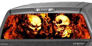 Burning Skulls Flaming Flame Rear Window Graphic Decal Truck SUV Cap Shell Dodge