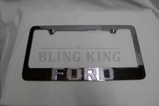 Ford Chrome License Plate Frame Iced Out EMZ Emblem Swarovski Crystals