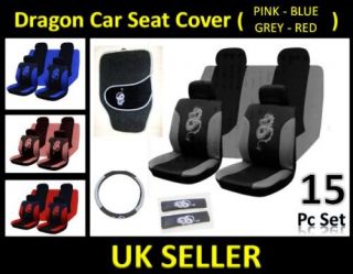 15 Pcs Dragon Car Seat Harness Covers Mats Steering Wheel Seat Belt Pad Covers