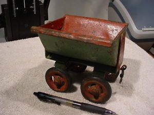 Vintage Pressed Steel Side Dump Mine Cart Car Wagon Brass Wheels Rubber Tires