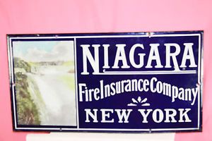 RARE Vintage Niagara Fire Insurance Co New York NY 21x11 Porcelain Metal Sign