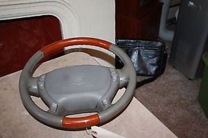2000 2001 Cadillac DeVille DTS Steering Wheel w Air Bag Wood Gray Leather 10339