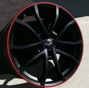 Corvette Satin Black Red Lip Centennial Cup Wheels 18 19" Combo C6 2005 2013