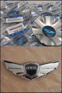 New Hyundai Genesis 4 Wheel Caps Trunk Hood Wing Emblem Full Set EMS Shipping