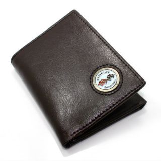 Premium Chevy Corvette C1 Emblem Logo Trifold Brown Genuine Leather Men's Wallet