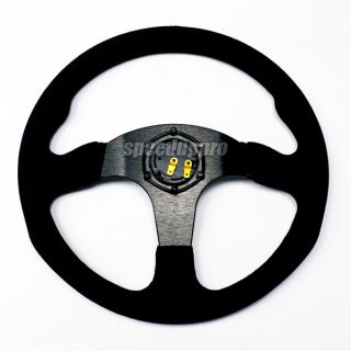 350mm Suede Steering Wheel Flat Bottom Style 14" Black OMP Horn Button A