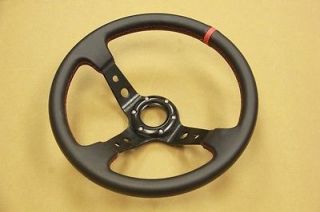 Universal Racing Drifting Drift JDM 350mm Black Red Stitch Steering Wheel 6 Bolt