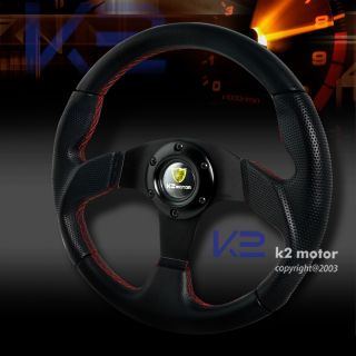 320mm Black Leather Red Stitch Sport Racing Steering Wheel