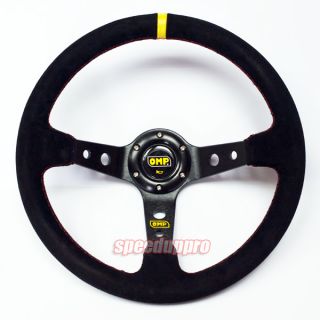 350mm Suede Deep Dish Steering Wheel Corsica Style 14" Black Red Stitch OMP