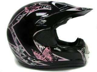Adult Pink Butterfly Motocross Dirt Bike ATV Off Road Helmet w Goggles s M L XL