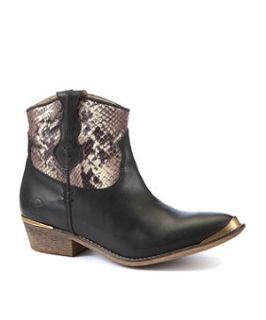 Bronx Leather Black Snake Print Cowgirl Boots