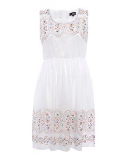 Lovedrobe Cream Embroidered Border Sleeveless Dress