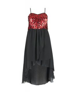 Lovedrobe Red and Black Sequin Chiffon Dip Hem Dress