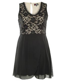 Lovedrobe Cream and Black Lace Overlay Sleeveless Dress