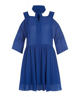 147 Fashion Blue Cut Out Shoulder Dress