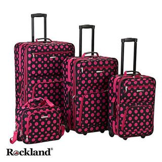 Rockland Black/Pink Dot 4 piece Expandable Luggage Set Rockland Four piece Sets