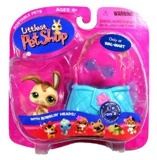 Hasbro Year 2007 Littlest Pet Shop Portable Pets Exclusive "Wal Mart" Series Bobble Head Pet Figure Set #313   Tan Bunny Rabbit with Sunglasses and Cozy Carrier (22980) Toys & Games