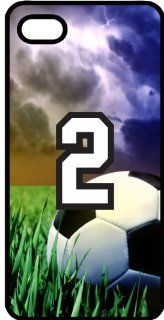 Soccer Sports Fan Player Number 02 Black Rubber Decorative iPhone 4/4s Case Cell Phones & Accessories