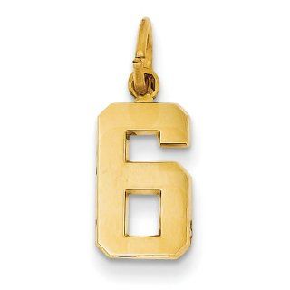 14K Yellow Gold Casted Small Polished Number 6 Charm Pendant Jewelry
