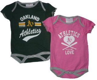 Oakland Athletics A's 2pc Creeper Onesie Pink & Green Baby Infant 3   6 Month  Infant And Toddler Sports Fan Apparel  Sports & Outdoors