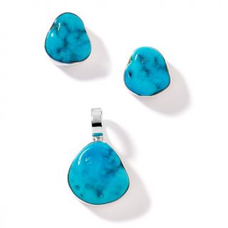 Sleeping Beauty Turquoise Sterling Silver Two piece Pendant and Earrings Set