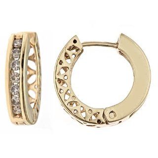 14k Yellow Gold Channel Diamond Huggie Hoop Earrings (0.30 Cttw, SI Clarity, G Color) Jewelry