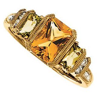14K Yellow Gold Peridot, Citrine & Diamond Ring DivaDiamonds Jewelry